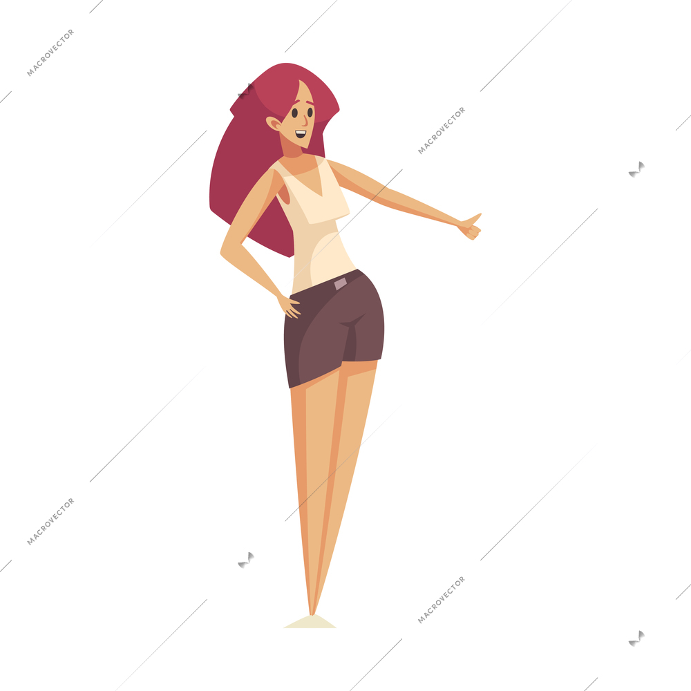 Hitchhiking autostop composition with doodle style character of traveling woman vector illustration