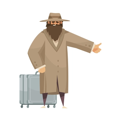 Hitchhiking autostop composition with doodle style character of traveling man with suitcase vector illustration