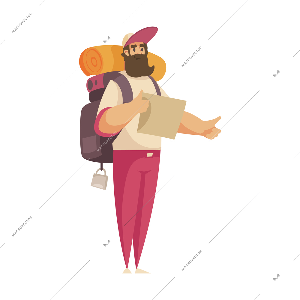 Hitchhiking autostop composition with doodle style character of traveling person vector illustration