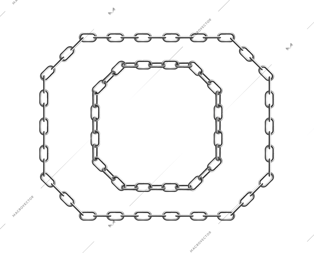 Metal chain frame realistic composition of polygon shaped silver chains vector illustration