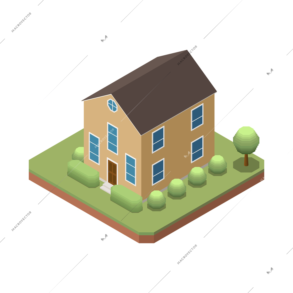 Suburban residential houses neighborhood composition with isolated image of dwelling place with buildings and garden trees vector illustration