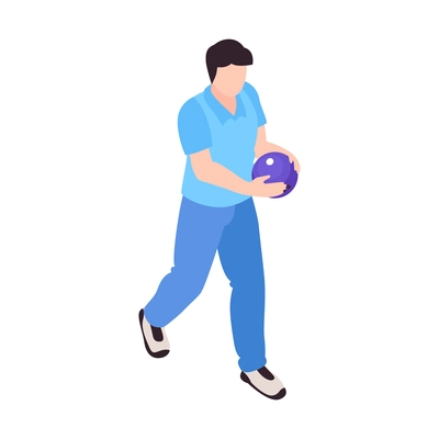 Bowling sport game entertainment isometric composition with human character of player throwing ball vector illustration