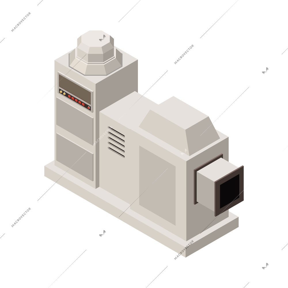 Chocolate production isometric composition with isolated image of industrial appliance vector illustration