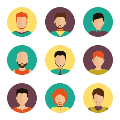 Men avatar male human faces social network icons set isolated vector illustration