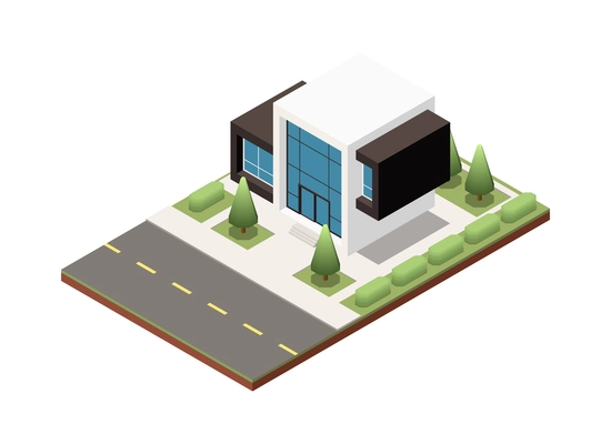 Suburban residential houses neighborhood composition with isolated image of dwelling place with buildings pavement and road vector illustration