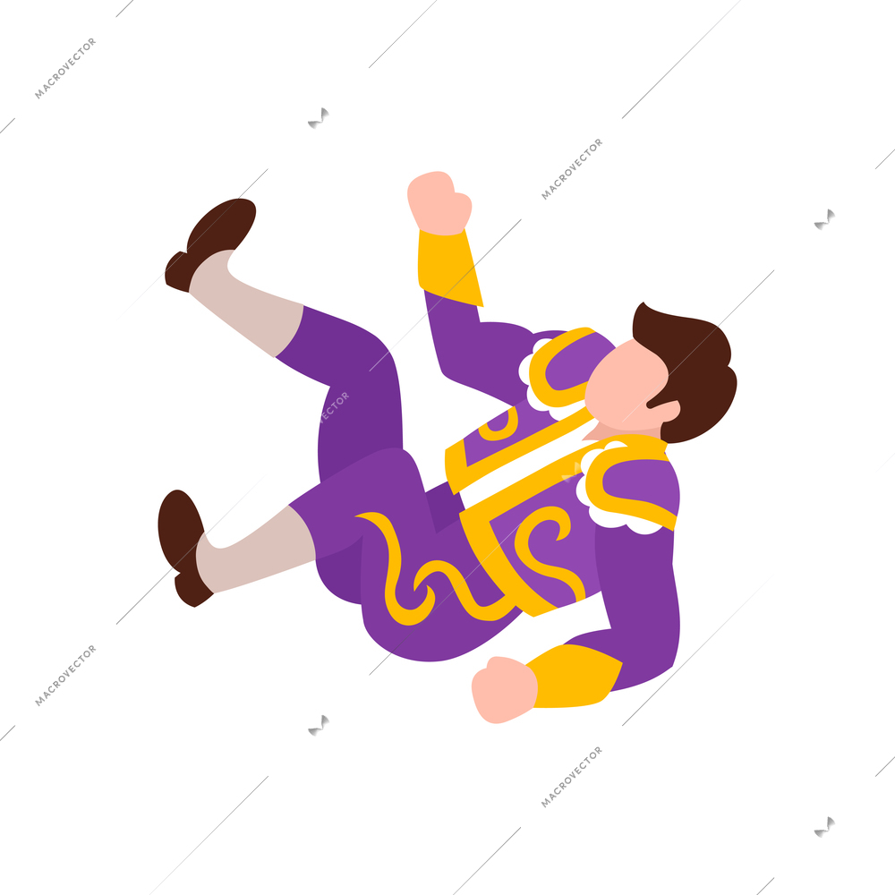 Isometric bullfight composition with isolated character of fallen bullfighter vector illustration