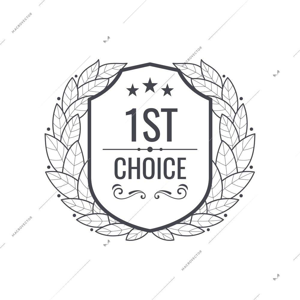 Premium monochrome emblem realistic composition with ornate text and laurel wreath isolated vector illustration