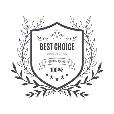 Premium monochrome emblem realistic composition with ornate text and laurel wreath isolated vector illustration