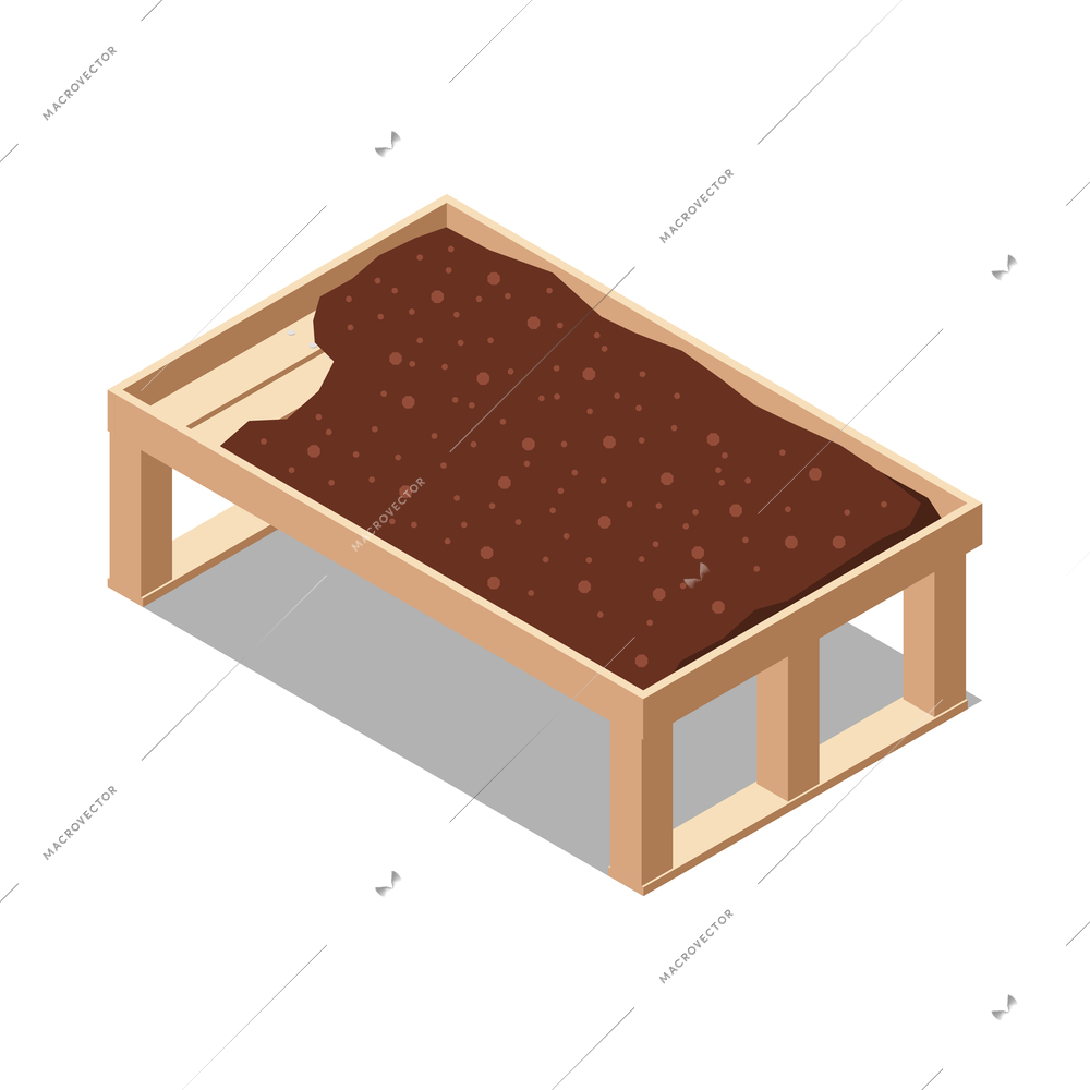 Chocolate production isometric composition with isolated image of table with chocolate beans vector illustration