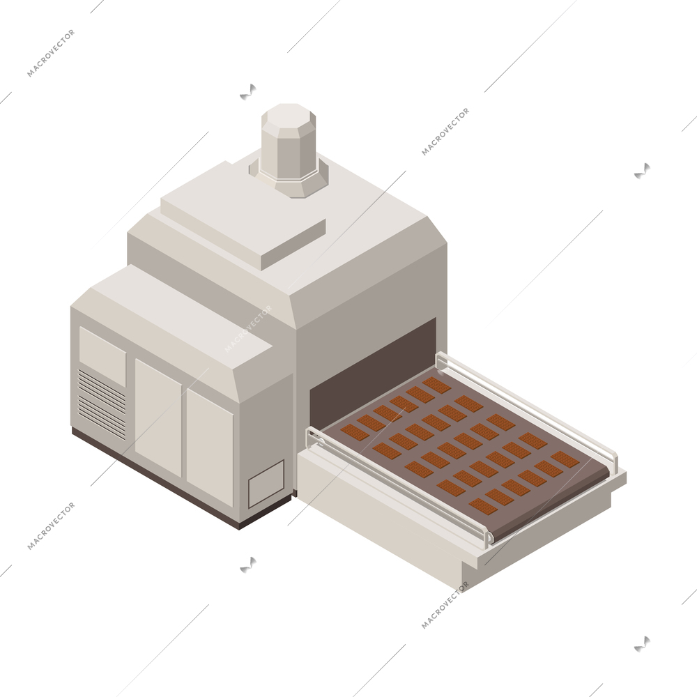 Chocolate production isometric composition with isolated image of industrial appliance vector illustration