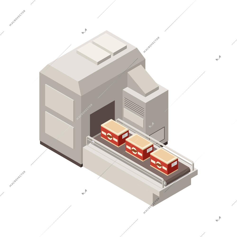 Chocolate production isometric composition with isolated image of industrial appliance vector illustration