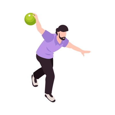 Bowling sport game entertainment isometric composition with human character of player throwing ball vector illustration