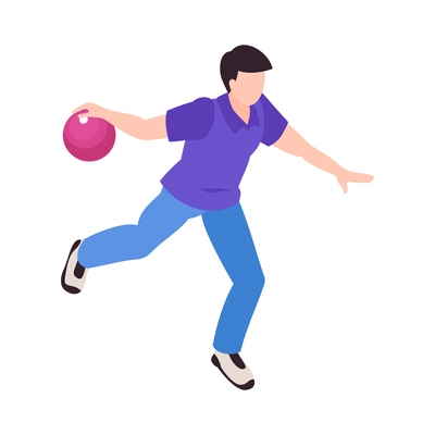 Bowling sport game entertainment isometric composition with human character of player throwing ball vector illustration