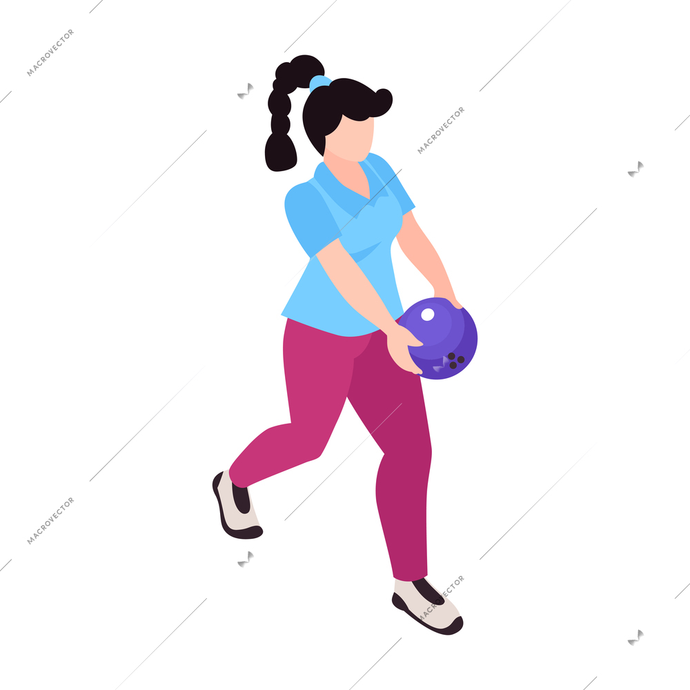 Bowling sport game entertainment isometric composition with human character of player throwing ball vector illustration