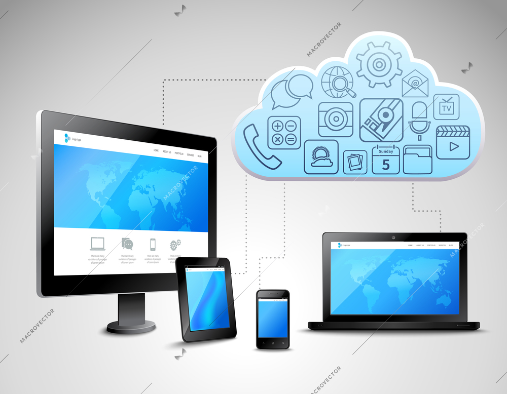 Cloud computing concept with business icons and computer mobile devices vector illustration