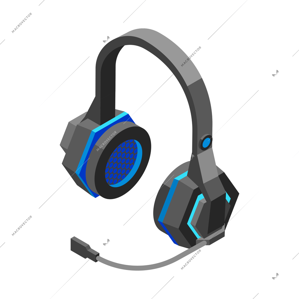 Cybersport isometric composition with isolated image of headphone set vector illustration
