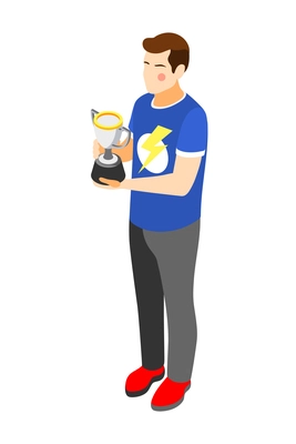 Cybersport isometric composition with isolated human character of male winner holding cup award vector illustration