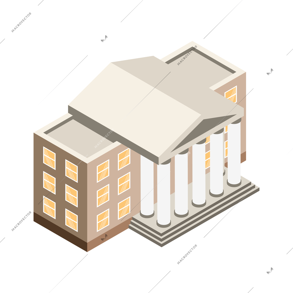 Isometric lawyer composition with isolated classic style building of court vector illustration