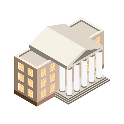 Isometric lawyer composition with isolated classic style building of court vector illustration