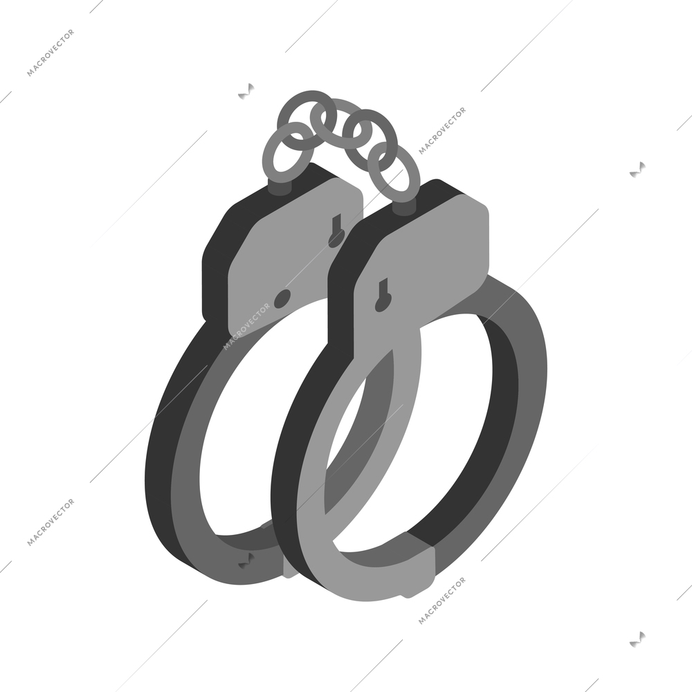 Isometric lawyer composition with isolated image of metal handcuffs vector illustration