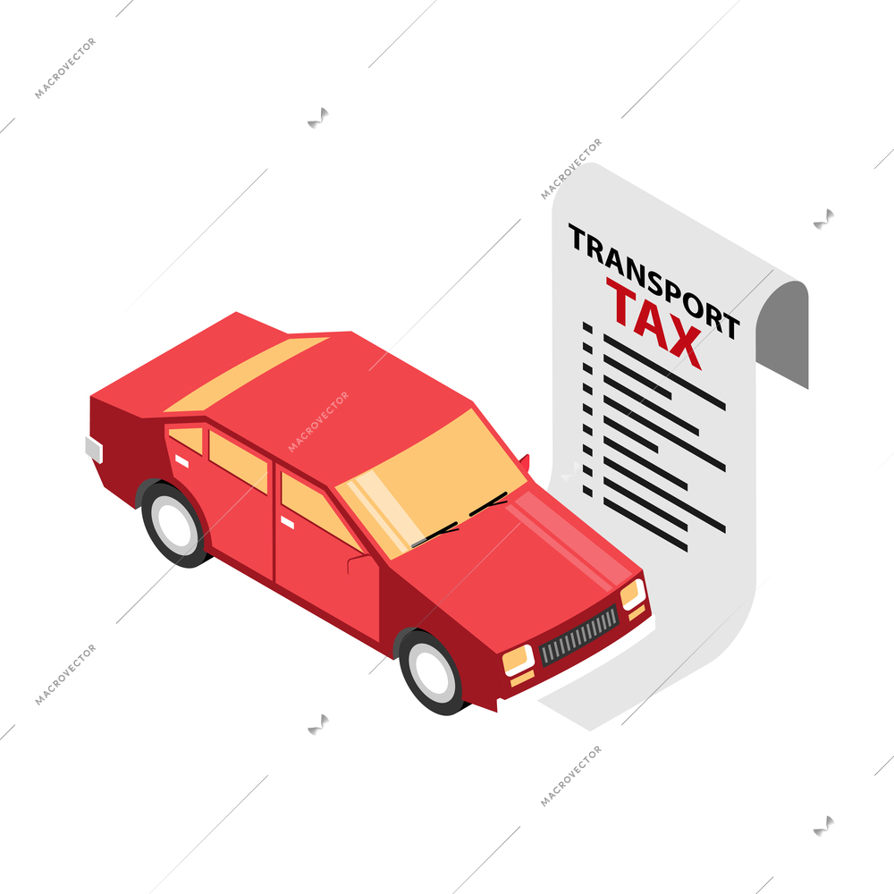 Isometric tax service accounting composition with images of car and transport tax receipt vector illustration