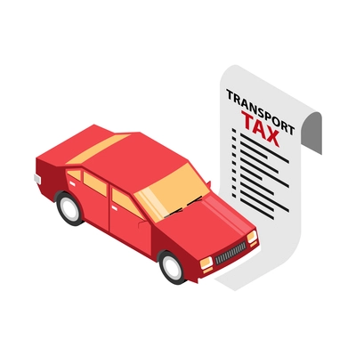 Isometric tax service accounting composition with images of car and transport tax receipt vector illustration