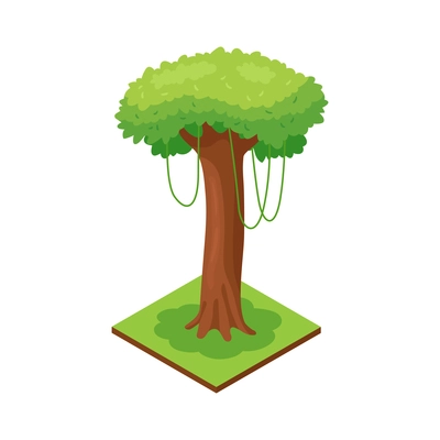 Isometric jungle composition with square piece of terrain and tree vector illustration