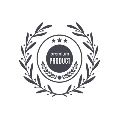 Premium monochrome emblem realistic composition with ornate text and laurel wreath isolated vector illustration