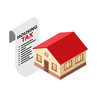 Isometric tax service accounting composition with image of private house with housing tax receipt vector illustration