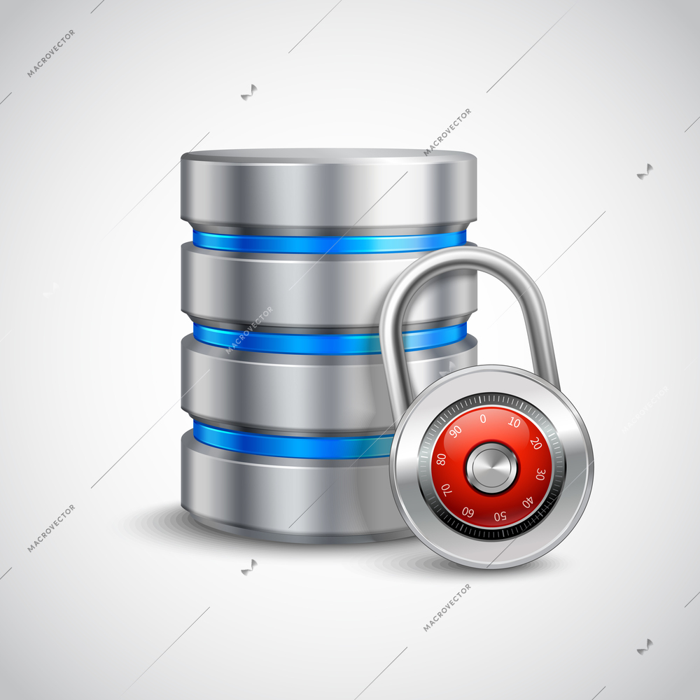Database 3d with closed padlock isolated on white background safe storage concept vector illustration