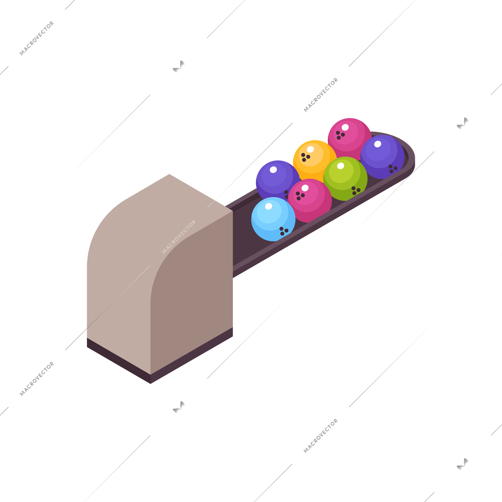 Bowling sport game entertainment isometric composition with line of balls with hole appliance vector illustration