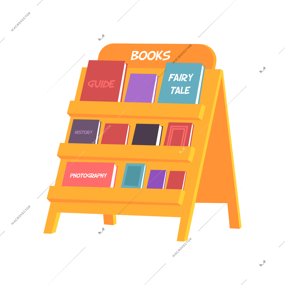 Book people composition with isolated image of wooden easel with stacks of books vector illustration