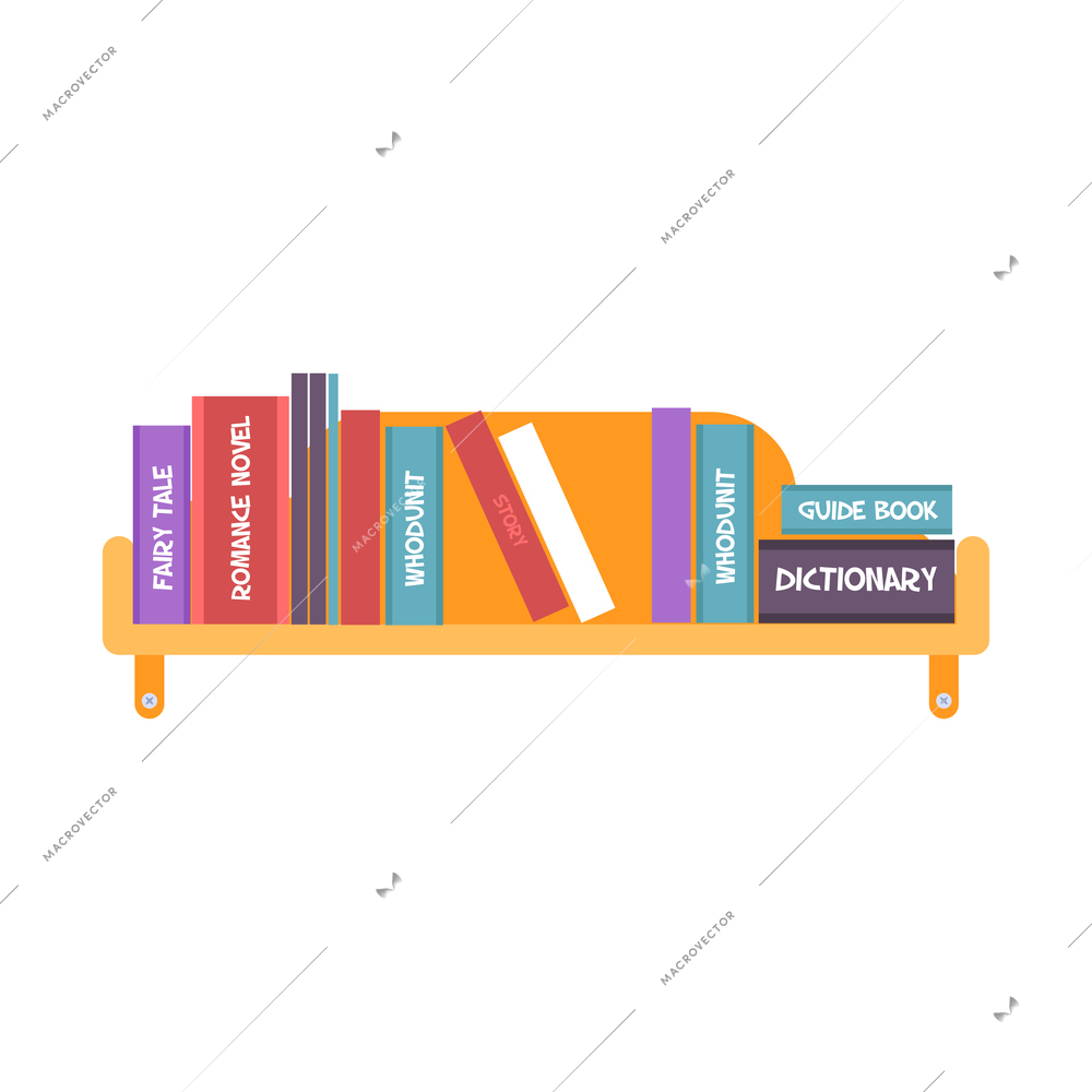 Book people composition with isolated image of books standing on hanging shelf vector illustration