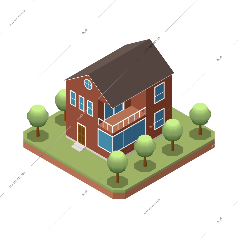 Suburban residential houses neighborhood composition with isolated image of dwelling place with buildings and garden trees vector illustration