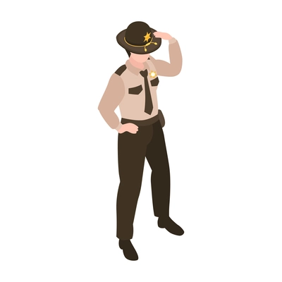 Isometric sheriff composition with character of sheriff in uniform with hat vector illustration