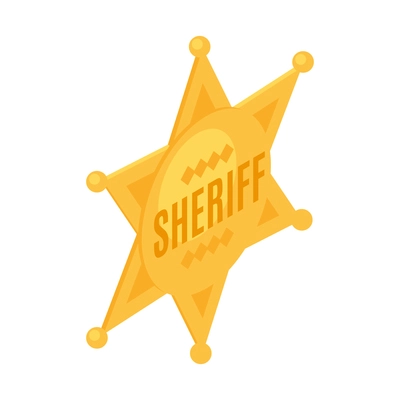 Isometric sheriff composition with isolated image of golden sheriff star vector illustration