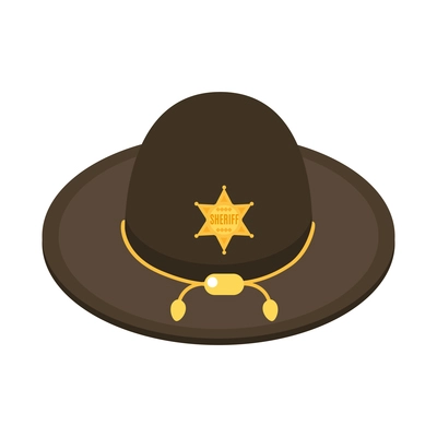 Isometric sheriff composition with isolated image of sheriff hat with golden star vector illustration