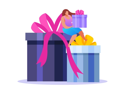 People with gifts composition with flat icons of colorful gift boxes with ribbons and small human characters vector illustration