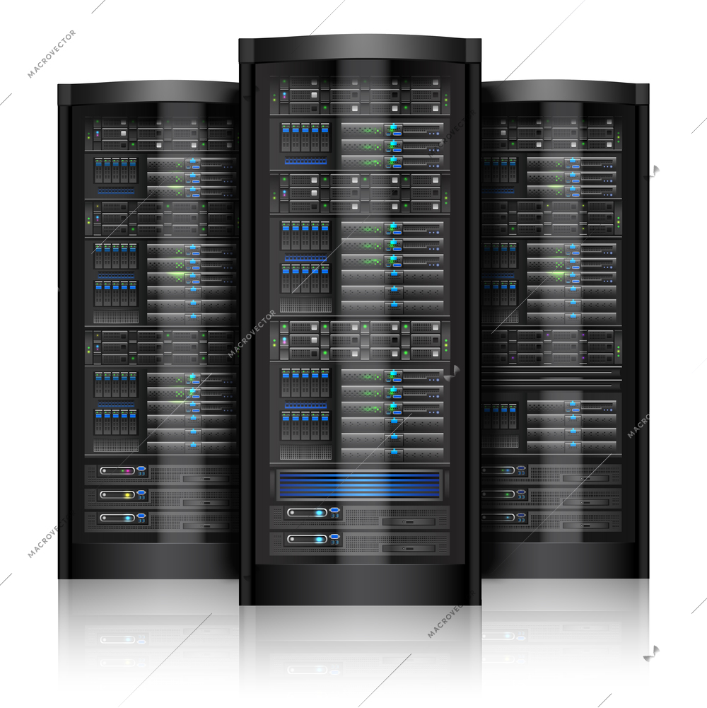 Network servers computer hardware technology isolated on white background vector illustration