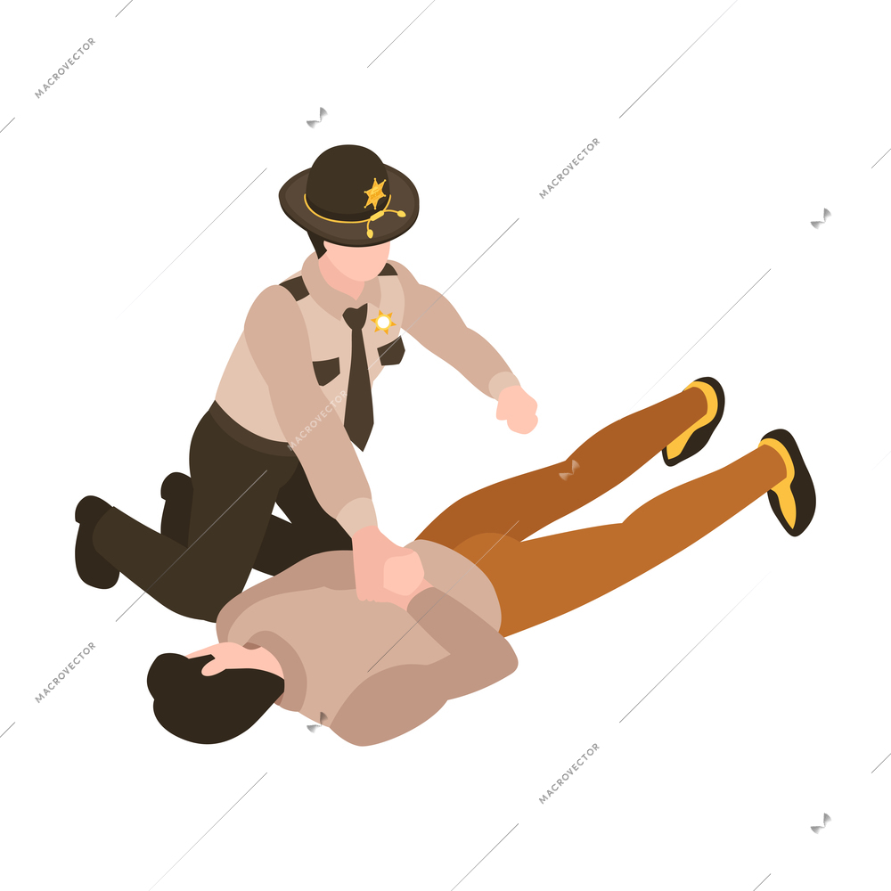 Isometric sheriff composition with characters of criminal being arrested by sheriff vector illustration