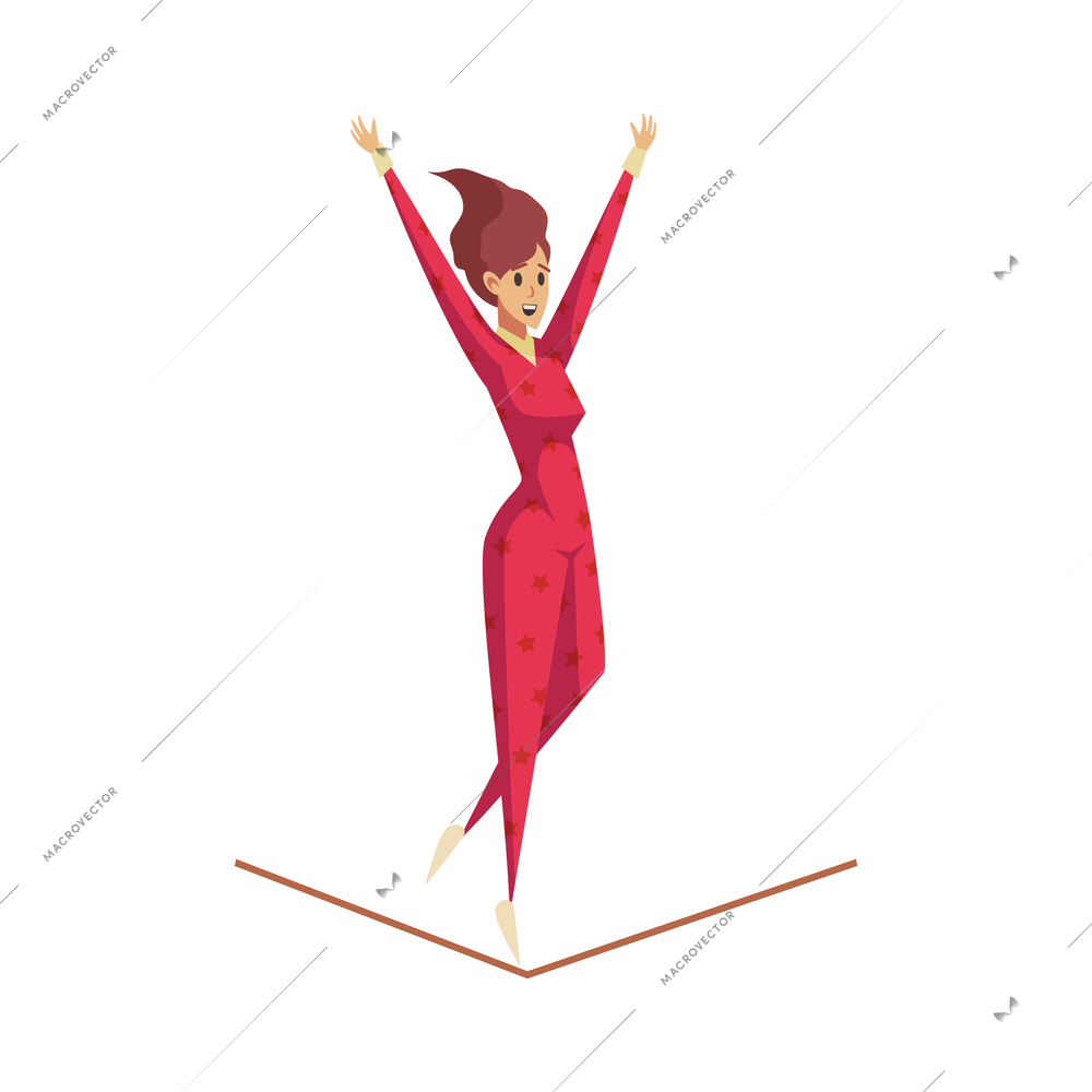 Circus composition with isolated female character of rope walker vector illustration