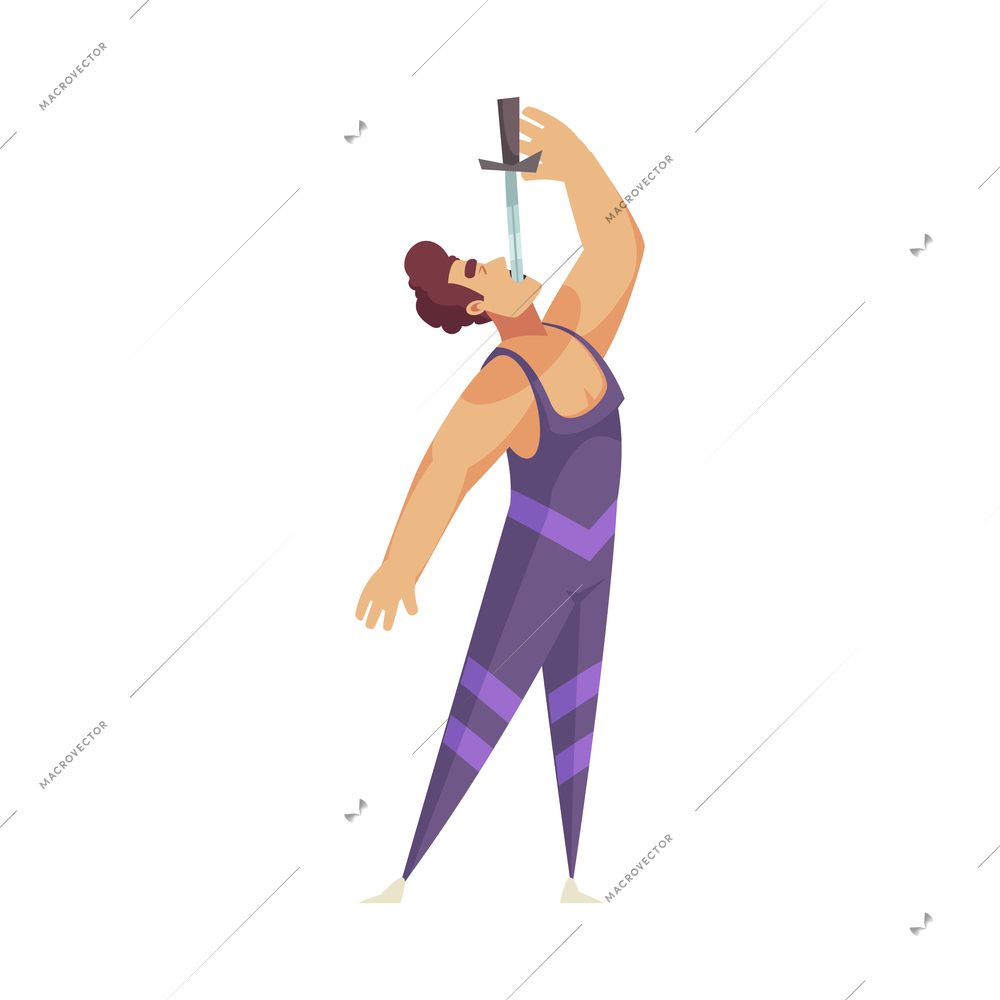 Circus composition with isolated male character of sword swallower vector illustration