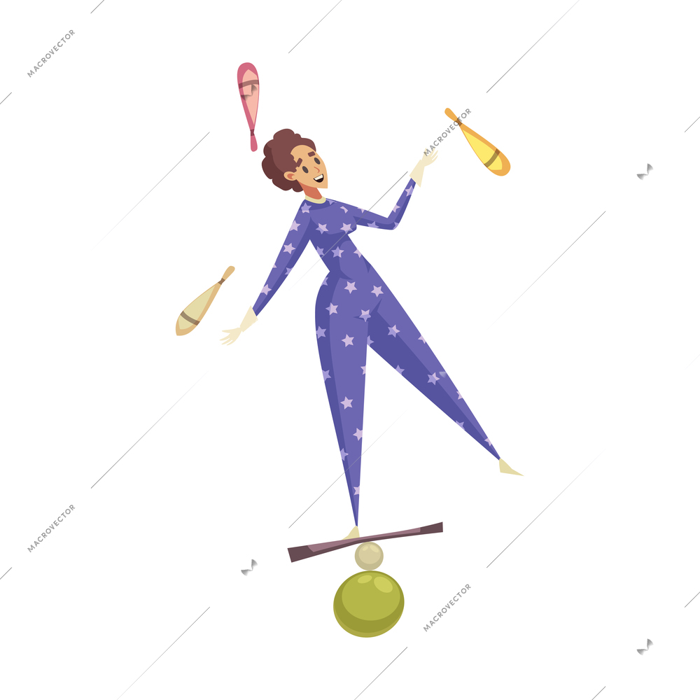 Circus composition with isolated female character of juggling equilibrist vector illustration