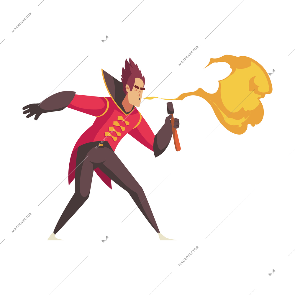 Circus composition with isolated male character of fire swallower vector illustration