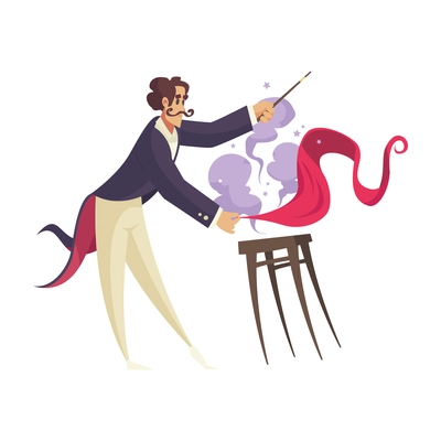 Circus composition with isolated male character of magician with magic stick vector illustration