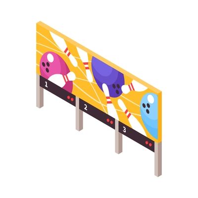 Bowling sport game entertainment isometric composition with isolated image of score frame vector illustration