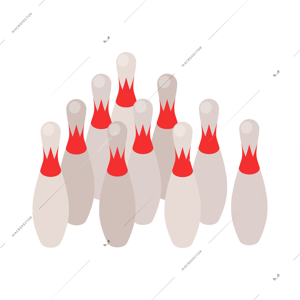 Bowling sport game entertainment isometric composition with isolated images of bowling pins vector illustration