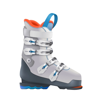 Ski snowboard equipment realistic composition with isolated image of boot on blank background vector illustration