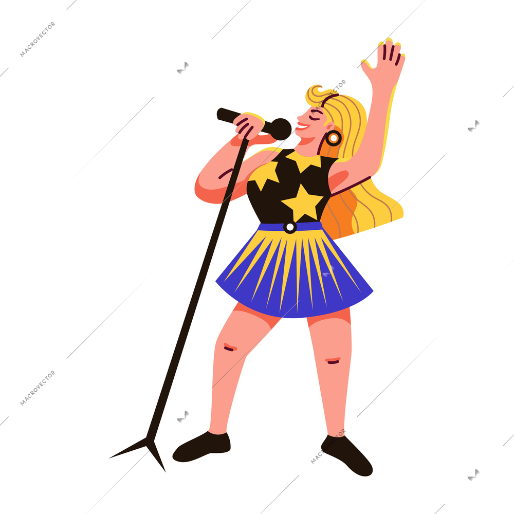 Hobbies leisure activity pastime people composition with character of girl singing in microphone on stand vector illustration