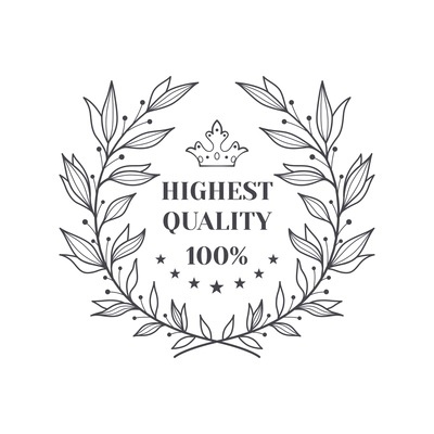 Premium monochrome emblem realistic composition with ornate text and laurel wreath isolated vector illustration